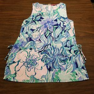 Lilly Pulitzer Donna Top Women's Large Multi Party Thyme Tunic Tie Side Zip Back